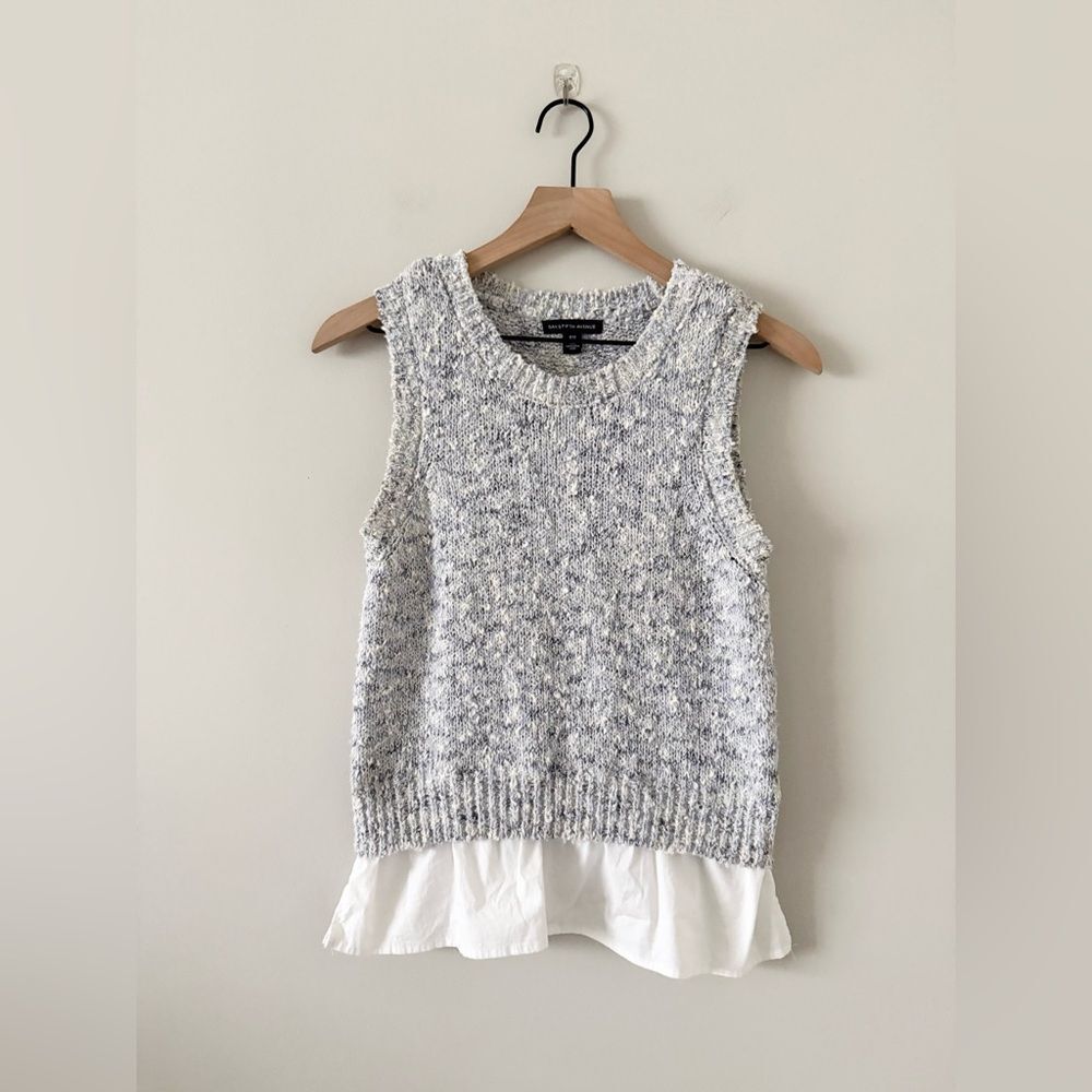 Saks Fifth Avenue Speckled Knit Tank Layered Top in Blue Multi and White Size S